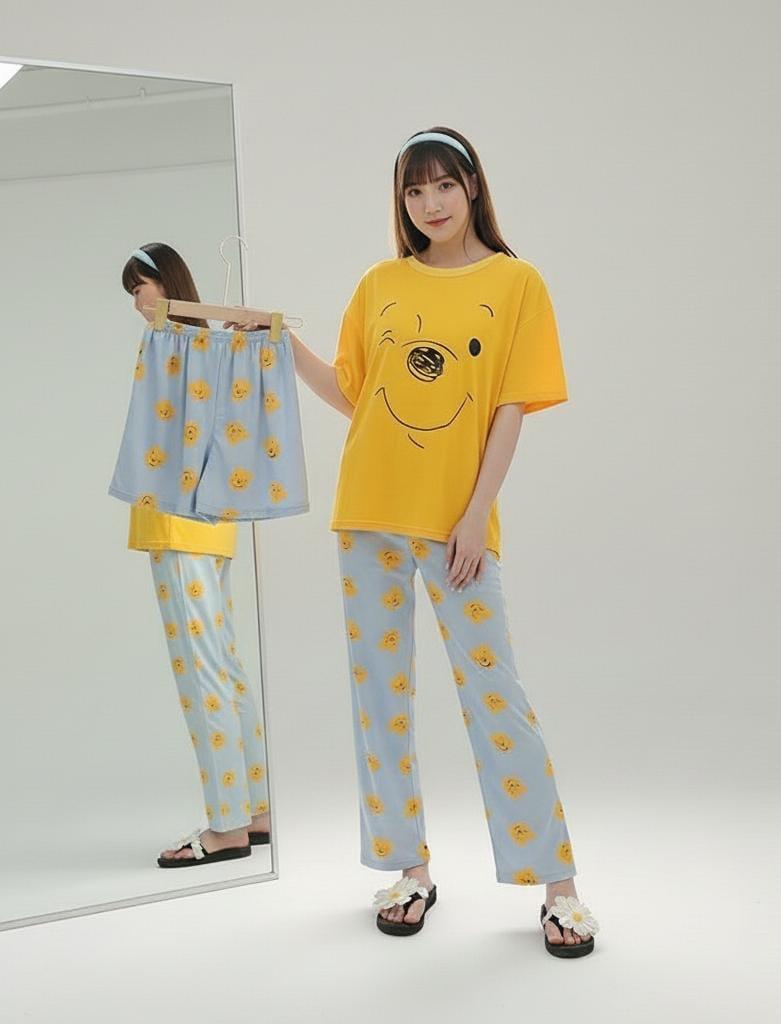 3-Piece Winnie the Pooh Face Pajama Set – Yellow & Blue Nightwear