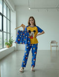 3-Piece Mickey & Friends Women’s Pajama Set – Royal Blue & Yellow