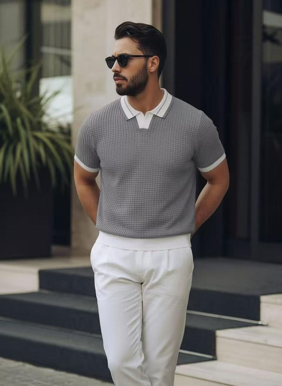 The Contrast Polo – Heather Grey & White