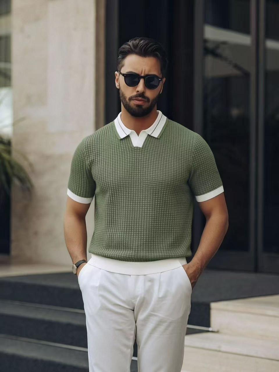 The Contrast Polo – Olive & White