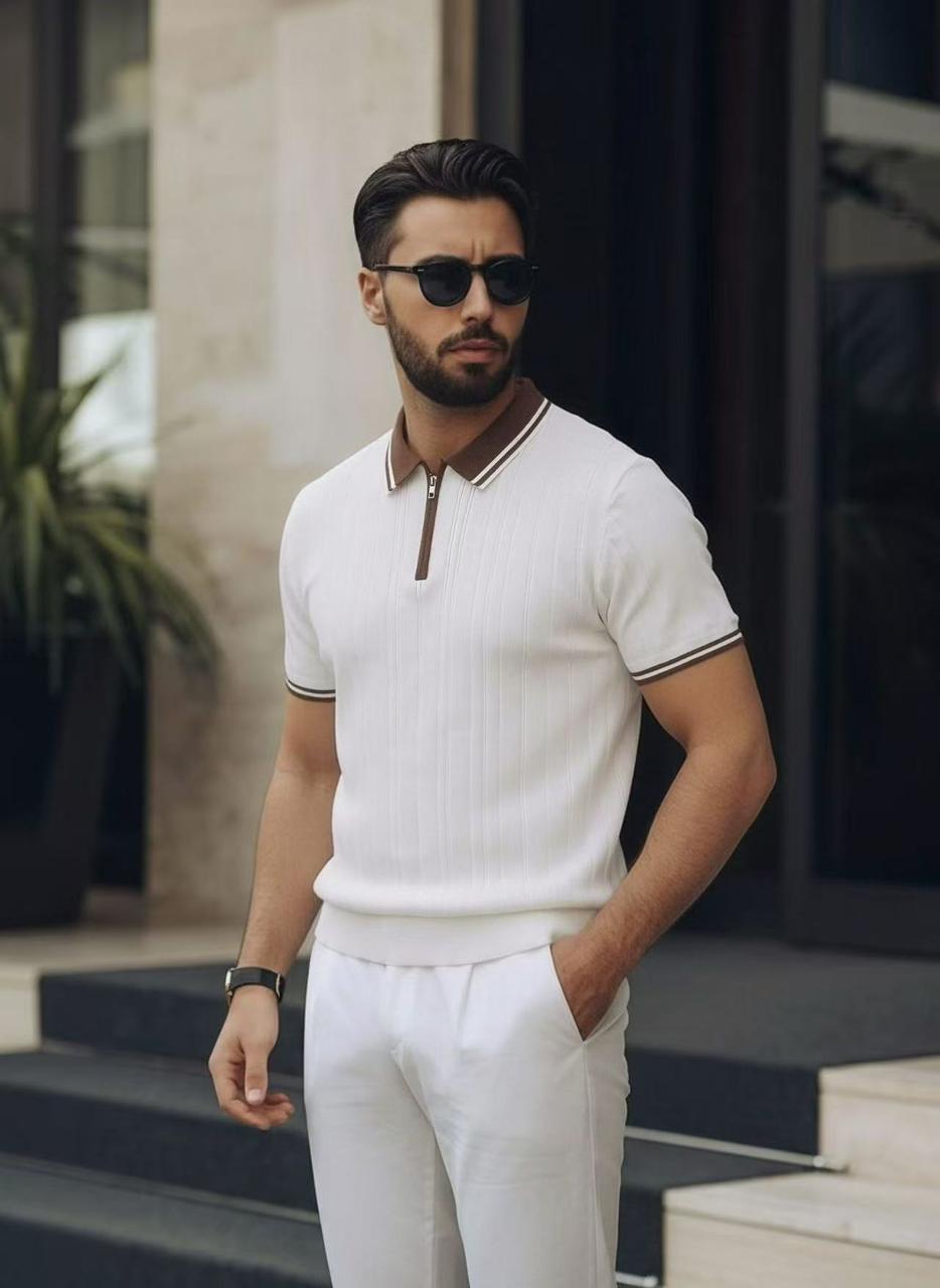 The Contrast Polo – Ivory & Espresso