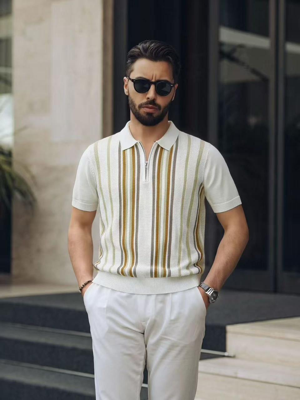 The Resort Vertical Polo – Cream & Gold