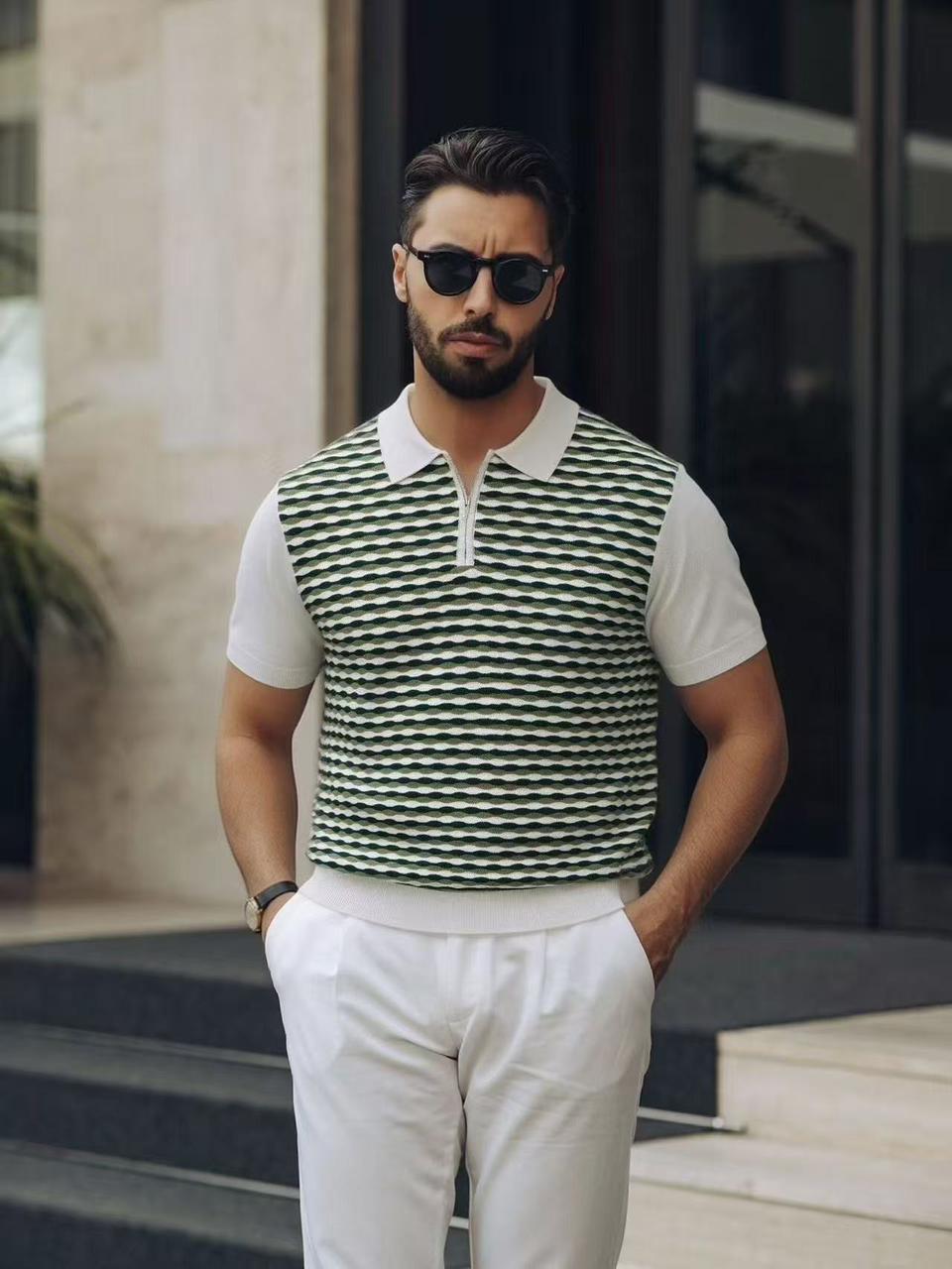 The Geo-Knit Polo – Emerald Jacquard
