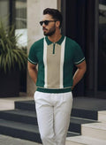 The Retro Panel Polo – Emerald & Sand